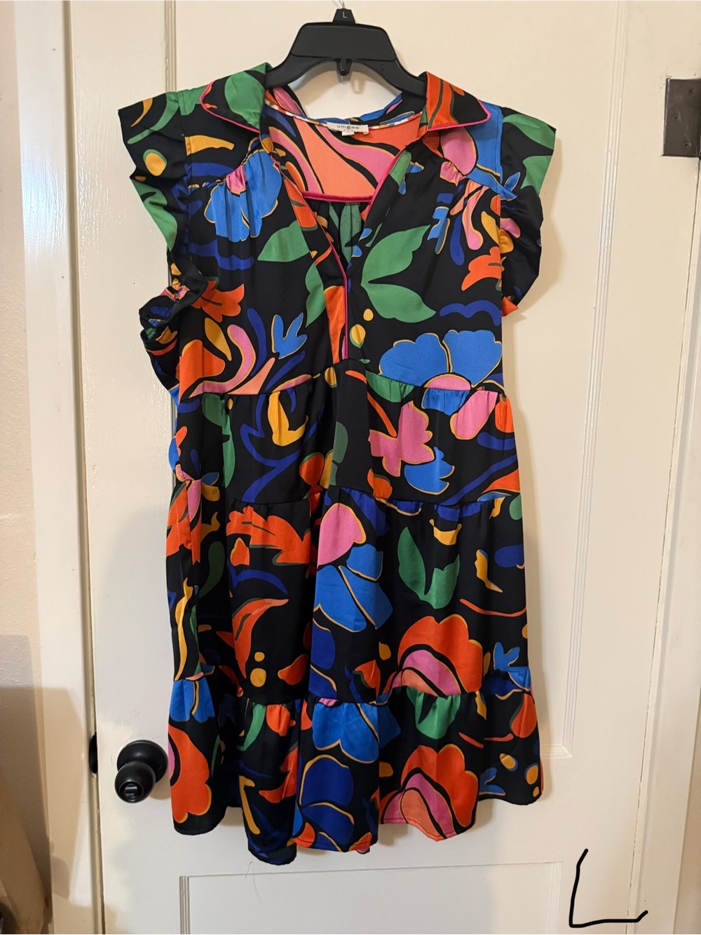 Umgee Black Floral Multicolor Tiered Dress